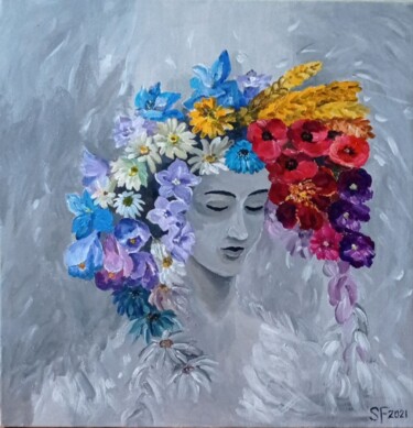 Painting titled "The ukrainian woman" by Svitlana Fedas, Original Artwork, Acrylic