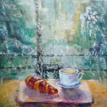 Pintura intitulada "Сoffee and croissant" por Svitlana Fedas, Obras de arte originais, Óleo