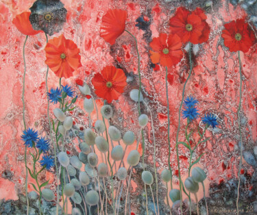Schilderij getiteld "Red poppies" door Svitlana Korolievskaia, Origineel Kunstwerk, Olie