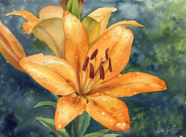 Painting titled "Orange Lilly after…" by Svitlana Lagutina, Original Artwork, Watercolor