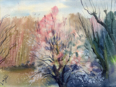Pittura intitolato "The blooming tree.…" da Svitlana Lagutina, Opera d'arte originale, Acquarello