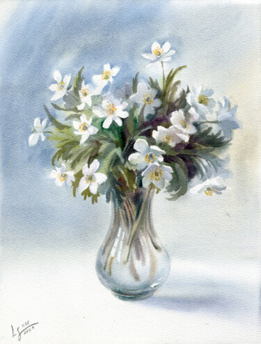 Pintura intitulada "Early flowers in a…" por Svitlana Lagutina, Obras de arte originais, Aquarela