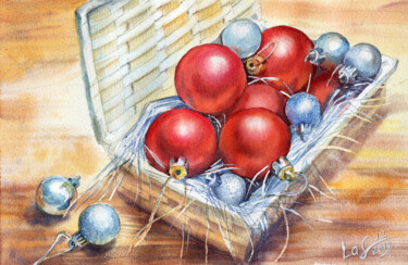 Painting titled "Christmas tree ball…" by Svitlana Lagutina, Original Artwork, Watercolor