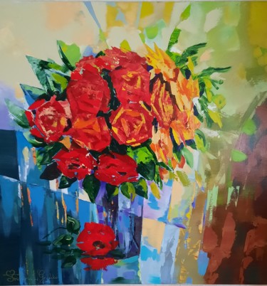 Schilderij getiteld "Roses." door Svitlana Loguinoff Gryshko, Origineel Kunstwerk, Acryl