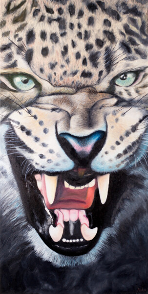 Schilderij getiteld "Leopard" door Svitlana Miku, Origineel Kunstwerk, Olie