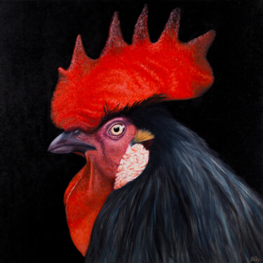 Painting titled "Rooster 2" by Svitlana Miku, Original Artwork, Oil