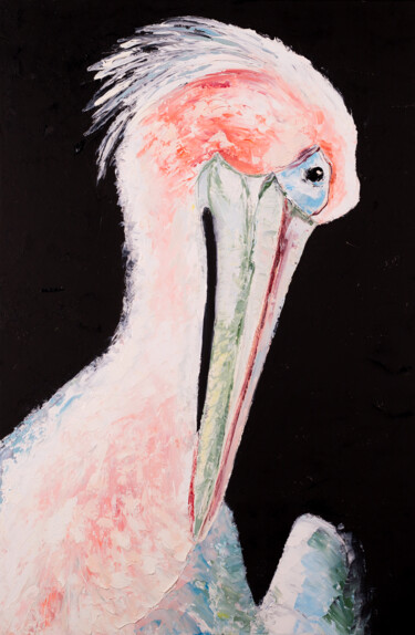 Malerei mit dem Titel "Abstract pelican" von Svitlana Miku, Original-Kunstwerk, Öl