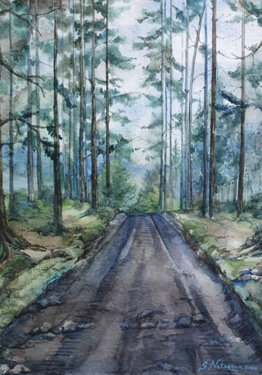 Schilderij getiteld "Лісною дорогою" door Svitlana Natarova, Origineel Kunstwerk, Aquarel