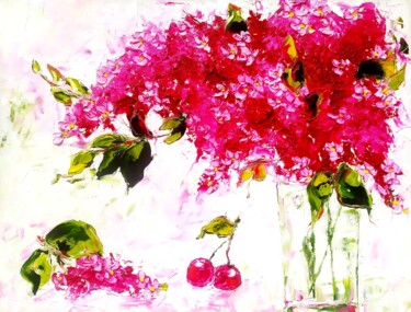 Painting titled "Lilac Tree Oil Pain…" by Svitlana Prokopalo, Original Artwork, Oil