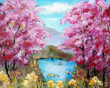 Pintura intitulada "Sakura Painting Tre…" por Svitlana Prokopalo, Obras de arte originais, Óleo