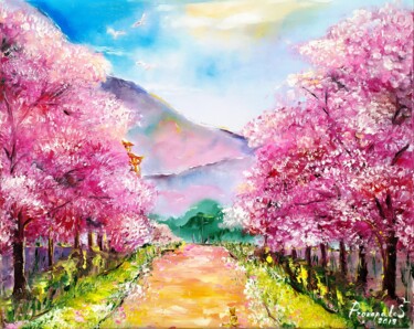 Painting titled "Sakura Tree Paintin…" by Svitlana Prokopalo, Original Artwork, Oil
