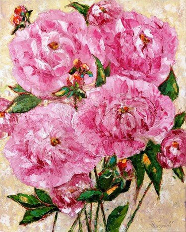 Painting titled "Peony Painting Orig…" by Svitlana Prokopalo, Original Artwork, Oil