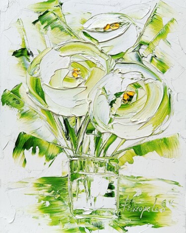Malarstwo zatytułowany „Peony Painting Flor…” autorstwa Svitlana Prokopalo, Oryginalna praca, Olej