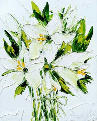 Pittura intitolato "Lily Painting Flowe…" da Svitlana Prokopalo, Opera d'arte originale, Olio