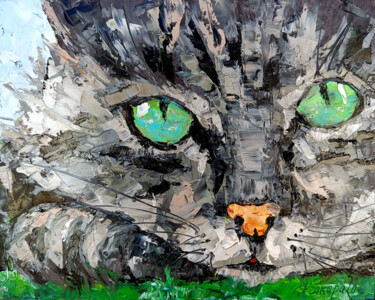 Картина под названием "Cat Painting Animal…" - Svitlana Prokopalo, Подлинное произведение искусства, Масло