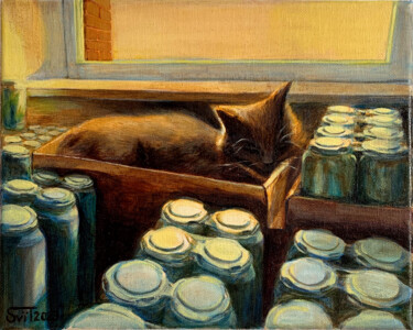 Peinture intitulée "Sleeping cat" par Svitlana Tetokina, Œuvre d'art originale, Huile