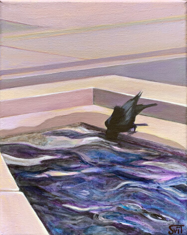 Картина под названием "A Crow near the Wat…" - Svitlana Tetokina, Подлинное произведение искусства, Масло Установлен на Дере…