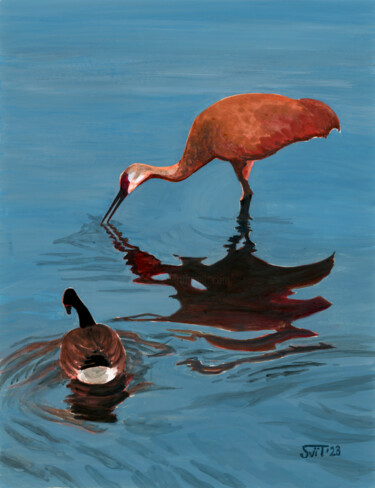 Painting titled "Crane and a Goose" by Svitlana Tetokina, Original Artwork, Gouache