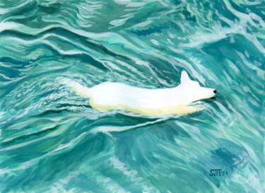 Pintura intitulada "White dog" por Svitlana Tetokina, Obras de arte originais, Guache