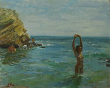 제목이 "Wild beach"인 미술작품 Svitlana Vol로, 원작, 기름 나무 들것 프레임에 장착됨