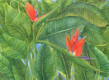 Pintura titulada "Tropical Garden. St…" por Svitlana Yanyeva, Obra de arte original, Acuarela