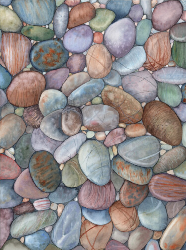 Painting titled "Pebble beach" by Svitlana Yanyeva, Original Artwork, Watercolor