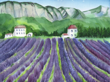 Pintura intitulada "Lavender fields of…" por Svitlana Yanyeva, Obras de arte originais, Aquarela