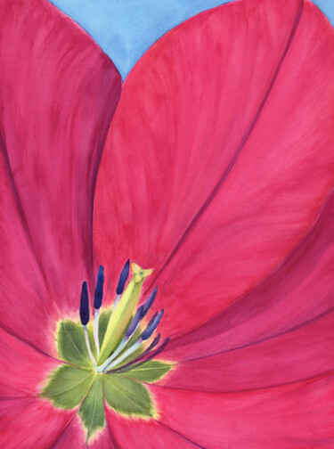 Painting titled "Inside a pink tulip" by Svitlana Yanyeva, Original Artwork, Watercolor