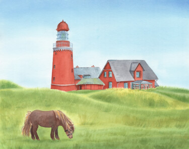 Картина под названием "Bovbjerg Lighthouse…" - Svitlana Yanyeva, Подлинное произведение искусства, Акварель