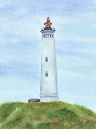 Pittura intitolato "Lyngvig Lighthouse,…" da Svitlana Yanyeva, Opera d'arte originale, Acquarello