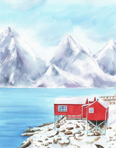Pittura intitolato "Arctic beauty. Norw…" da Svitlana Yanyeva, Opera d'arte originale, Acquarello
