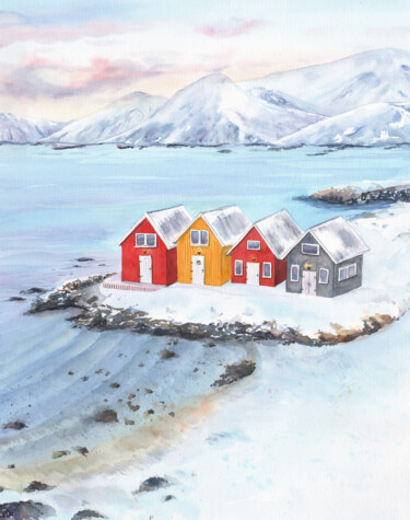 Ζωγραφική με τίτλο "Norway charm" από Svitlana Yanyeva, Αυθεντικά έργα τέχνης, Ακουαρέλα