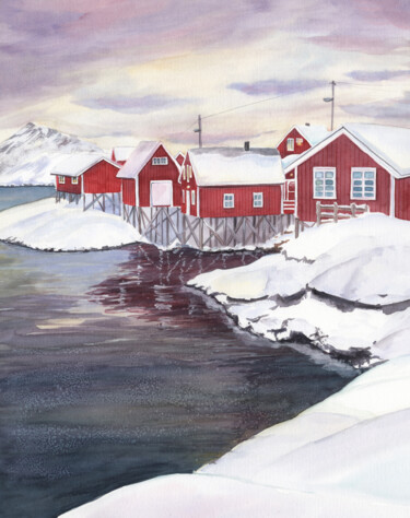 Pintura intitulada "A day in the Polar…" por Svitlana Yanyeva, Obras de arte originais, Aquarela