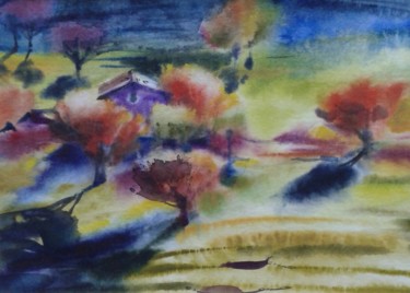 Peinture intitulée "Paysage, Provence" par Svitlana Rasymiene, Œuvre d'art originale, Aquarelle