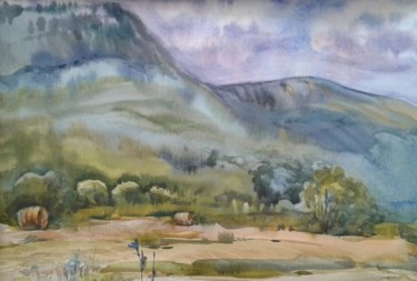 Painting titled "paysage de montagne" by Svitlana Rasymiene, Original Artwork, Watercolor