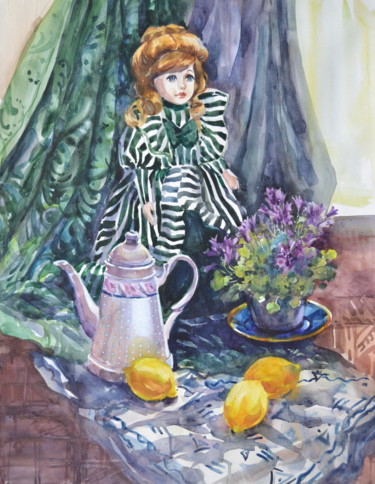 Peinture intitulée "nature morte avec u…" par Svitlana Rasymiene, Œuvre d'art originale, Aquarelle