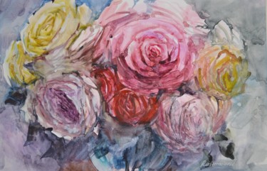 Peinture intitulée "Bouquet de roses" par Svitlana Rasymiene, Œuvre d'art originale, Aquarelle