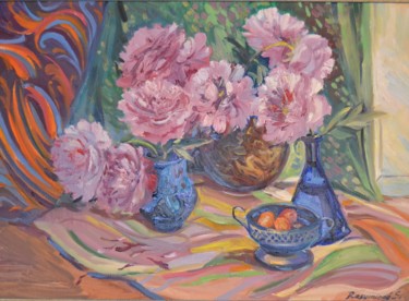 Painting titled "Les pivoines" by Svitlana Rasymiene, Original Artwork, Oil