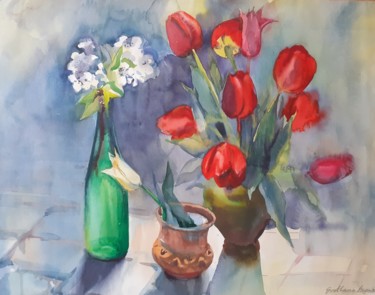 Painting titled "Les fleurs" by Svitlana Rasymiene, Original Artwork, Watercolor