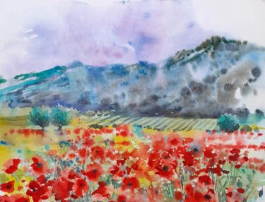 Painting titled "Les coquelicots" by Svitlana Rasymiene, Original Artwork, Watercolor