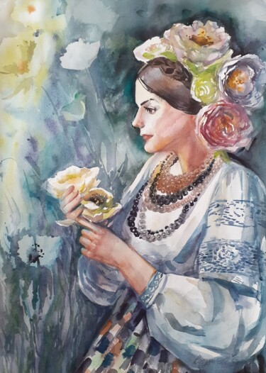 Peinture intitulée "Une femme ukrainien…" par Svitlana Rasymiene, Œuvre d'art originale, Aquarelle