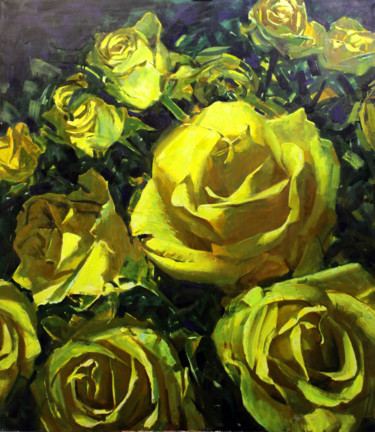 Ζωγραφική με τίτλο "Roses" από Ed Potapenkov, Αυθεντικά έργα τέχνης, Λάδι
