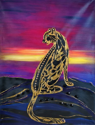 Abstraction Leopard at sunset Painting. Painting titled "Abstraction Leopard…" by Светлана Кунегина, Original Art, Acrylic