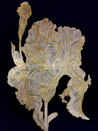 Painting titled "Golden Flower" by Svetlana Vylegzhanina, Original Artwork, Acrylic Mounted on Wood Stretcher frame