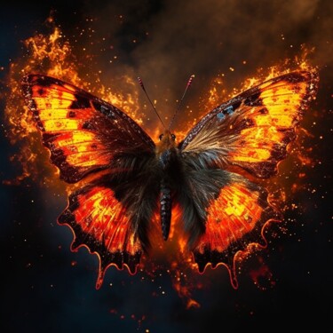 Digital Arts titled "Butterfly in fire 1" by Swannai, Original Artwork, AI generated image