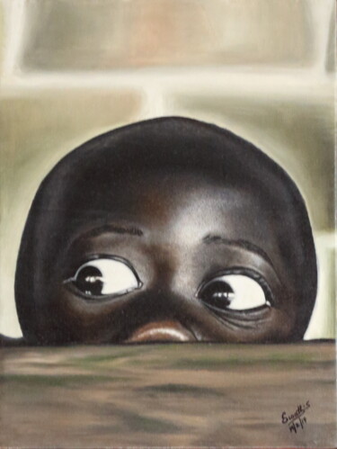 Malarstwo zatytułowany „Curious eyes” autorstwa Swathi.S, Oryginalna praca, Olej Zamontowany na Drewniana rama noszy