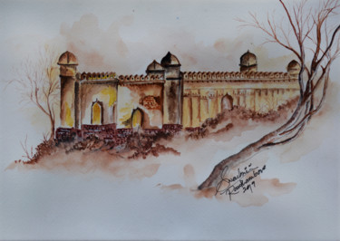 Painting titled "Palace in the Jungle" by Swendrini Gunasekara, Original Artwork, Watercolor Mounted on Other rigid panel