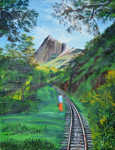 Painting titled "Hideaway" by Swendrini Gunasekara, Original Artwork, Oil Mounted on Other rigid panel