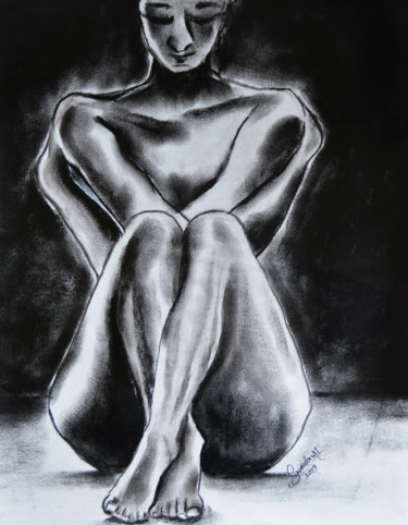 Painting titled "Heartache" by Swendrini Gunasekara, Original Artwork, Charcoal Mounted on Other rigid panel