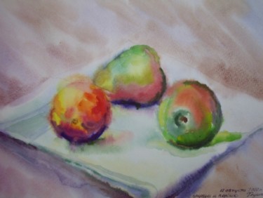 Картина под названием "Pears and a peach" - Ostrouhowa, Подлинное произведение искусства, Масло